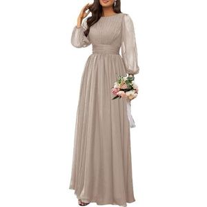 Dames chiffon bruidsmeisje jurken lange formele avond prom jurken ruches cocktail jurken plus size, Taupe, 32