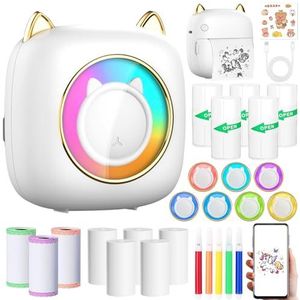 ZQEJEFD Mini thermische printer, draagbare fotoprinter met 14 rollen papier, Bluetooth Smart Printer voor iOS en Android, draagbare zakprinter voor etiketten, afbeeldingen, notities