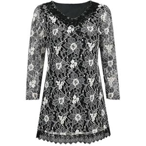 Vrouwen Gehaakte V-hals Klassieke Blouse Bloemen Kant Casual Shirt Effen Plus Size Tops Zwart 3XL