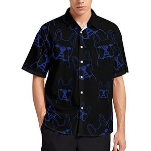 Franse Bulldog T-shirt met korte mouwen voor heren, casual button-down, zomer, strand, top met zak