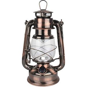 Hurricane Vintage led-lantaarn, warmwit, werkt op batterijen, antieke metalen hanglamp met dimmer-schakelaar, 15 leds, 150 lumen, voor binnen of buiten gebruik (koper)