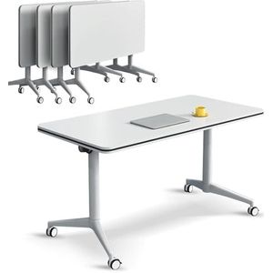 Wit kantoor opvouwbare flip-top mobiele trainingstafel, vergadertafel vergadertafel, draagbare klaptafel bureau met bescheidenheid en vergrendelende wielen voor klaslokaal kantoor (kleur: 4 stuks,
