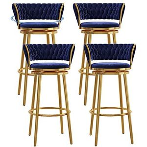 Thuis barkruk draaibare barkruk stoelen met rugleuning en voetsteun, 4 sets toonhoogte kruk voor keuken/eetkamer/thuisbar, fluwelen gestoffeerde zitting (kleur: blauw 1, maat: 65 cm)