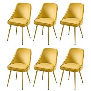 GEIRONV Dining Chair Set van 6, Moderne Ergonomische Rugleuning Flanel Makeup stoel Metalen stoelpoten for Restaurant Cafe Lounge Chair Eetstoelen (Color : Yellow)