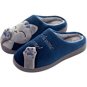 AUXDIQ Comfortabele Pantoffels voor Heren en Dames Pluche Voering Winter Traagschuim Huisschoenen Instappers voor Slaapkamer Blauw 42/43 EU