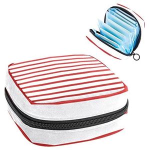 Periode Pouch, Draagbare Tampon Opbergtas voor Maandverband, Rode & Witte Strepen, Meerkleurig, 4.7x6.6x6.6 in/12x17x17 cm