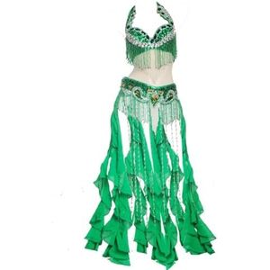 Yaaxinb Buikdanskostuum voor dames, carnavalskostuums, Indiaas Bollywood, Halloween-beha en riem, zeemeerminkostuum, 2-delig, groen, S