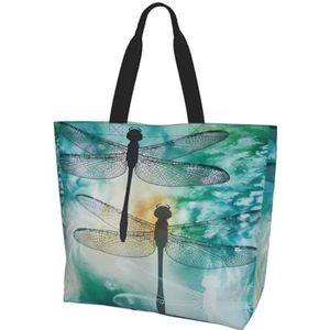 MYGANN Inkt Dragonfly Vrouwen Grote Capaciteit Schouder Waterdichte Boodschappentas Voor Dagelijkse Reizen Gift Bag, Zwart, Eén maat