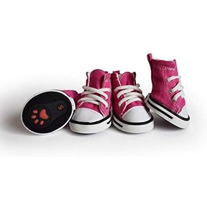 Hongtai Dog Schoenen Sport Anti-slip Sneaker Denim Canvas sportschoenen For Dog Teddy laarzen for honden katten (Color : Pink, Size : 5)