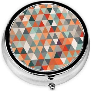 Pillendoosje met spiegel, retro pillendoos met 3 vakken, driehoeken, patronen, kleine pillenorganizer voor portemonnee of zak, decoratieve metalen medicijnen, vitamine-organizer, unieke geschenken