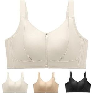 Zip-Up Krachtige Ondersteuning Comfortabele BH,Compressie Verstelbare Front Zip Naadloze Terug Smoothing Sport BH, Wit, 4XL