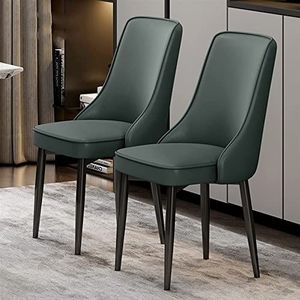 GEIRONV Moderne keukenstoelen set van 2, waterdichte PU lederen lounge stoel for woonkamer slaapkamer eetkamerstoelen met koolstofstalen voeten Eetstoelen (Color : Dark green, Size : 92 * 48 * 45cm)