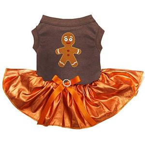 Petitebelle Gingebread Man katoenen Shirt Tutu Puppy hond jurk (bruin/oranje, groot)