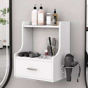 TT-YEC Houten Kapsalonstation, Aan De Muur Gemonteerde Opbergdoos Voor Kappersgereedschap Met Lade En Haardrogerhouder, Stylingtool-Organizer Voor Schoonheidssalon, Kapperszaak,E