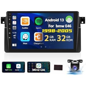 [2G + 32G] Autoradio Android 13 voor BMW 3 Reeks E46 1998-2006 met Carplay Android Auto, Radio Touchscreen 9 inch met GPS WiFi FM/RDS EQ Bluetooth Mirror Link Canbus + AHD Achteruitkijkcamera & Mic