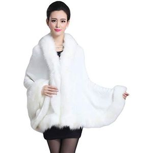 ZKOOO Dames Faux Fur Winter Warm Vest Poncho Dikke Wrap Sjaal Mantel Jas Luxe Trui Cape Bovenkleding Overjas voor Bruiloft Avond Party, Wit, one size