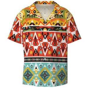 OdDdot Boheemse verenprint herenoverhemden atletisch slim fit korte mouw casual zakelijk overhemd met knopen, Zwart, 4XL