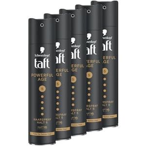 Schwarzkopf Taft Powerful Age Haarspray (5 x 250 ml), houdgraad 5 haarstyling, haarspray voor fijn en dunner wordend haar, vulling voor fijn haar, veganistische formule