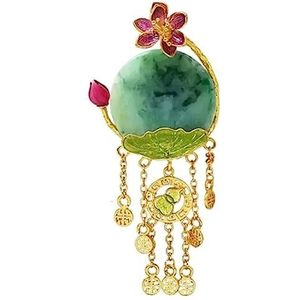 Pinnen Broche Jade Lotus Lotusblad Pin Elegante Accessoires Kwastje Luxe Sieraden Prachtige Pin for Vrouwen Strass