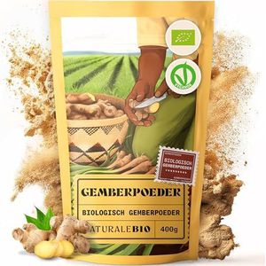 NaturaleBio Organisch Gember poeder 400g | 100% Pure Gemalen Gemberwortel | Niet-GMO, Duurzaam Geïmporteerd uit Peru | Perfect voor Koken, Theeën, Smoothies & Gezondheidsremedies
