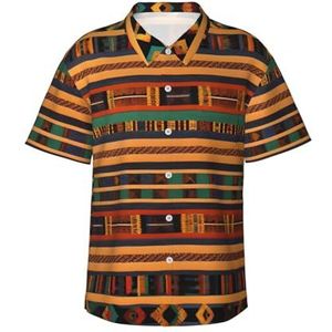 Afrikaanse Weven Print Klassiek Hawaiiaans Shirt Voor Mannen Button Down Tropische Shirts Casual Strand Kleding, Zwart, S