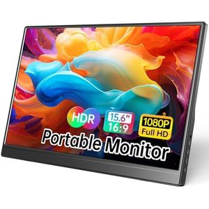 WCV Draagbare monitor 15,6 inch 1080P USB-C HDMI Ultra-Slim Travel Monitor met Kickstand, Compatibel met Xbox, Laptop, PC, Mac Phone, PS, Swich IPS Ultra Thin Zero Frame Gaming Monitor