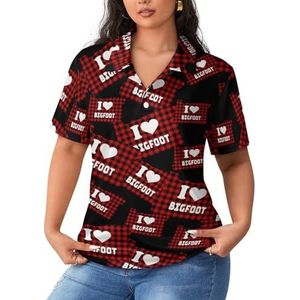 Oregon Buffalo Map Bigfoot dames sportshirt korte mouw T-shirt golfshirts tops met knopen workout blouses