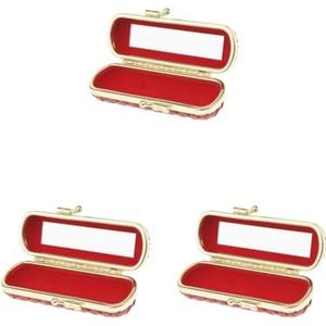 Lederen Lipstick Lipgloss Case Opbergdoos Balsem Houder met Spiegel Rood, 3 Set (Rood), as described, als beschrijving