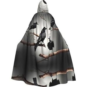 OdDdot heksenmantel, zwarte kraai vogels op een takprint capuchon mantel voor vrouwen, volwassen Halloween kostuums cape, heks cosplay cape