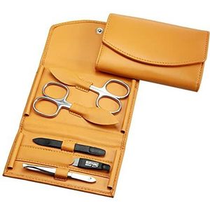 Manicure Set - 5-delige nagelverzorgingsset - echt nappa-lamsleer manicure etui - nagelschaar, huidschaar, nagelvijl, pincet en dubbel instrument (maïsgeel)