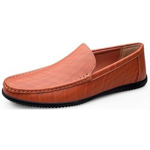 Loafers for heren, ronde neus, vegan lederen loafer, comfortabele antislip, lichtgewicht feest-gala-instappers (Color : Red Brown, Size : 44 EU)