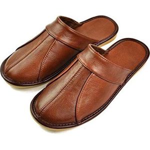 Luxe Lederen Mannen Huisslippers, Platte Herenschoenen Voor Binnen, Zwartbruin Slaapkamer Pantoffel, Lente Instap Zacht Comfortabel 42 Sj505W-Koffie