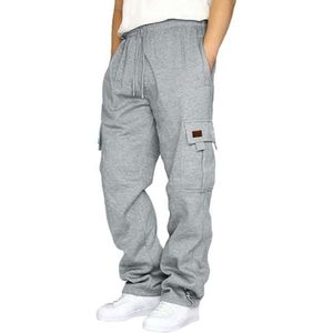 Joggingbroeken Katoenen Baggy Sportieve Vrijetijdsbroek For Heren Gewatteerde Joggingbroek Lange Elastische Taille Trainingsbroek Ademende Sportbroek Broek Wijde Pijpen Met Zakken (Color : Light gray