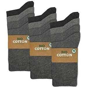 mehrstrumpf 8/12 paar kindersokken van 100% biologisch geteeld katoen jongens en meisjes zonder naad (model: Biolivia), 12 paar (multi-grijs), 35/38 EU
