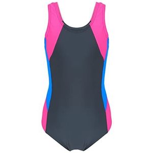 Aquarti Meisjes Badpak met Racerback, Grafiet/Blauw/Roze, 152