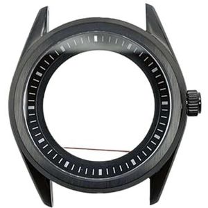 BAMMY 41mm saffierglas horlogekast compatibel for NH35 NH36 beweging gemodificeerde roestvrijstalen behuizingen duikhorloges accessoires (Size : Silver Black)
