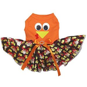 Petitebelle Puppy kleding Hond Jurk Turkije Gezicht Oranje Top Turkije Dots Tutu, XX-Large, Orange, Brown