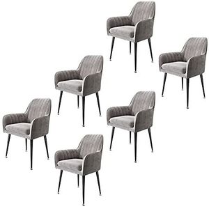 GEIRONV Fluwelen eetkamerstoelen set van 6, for woonkamer slaapkamer make-up stoel zwart stoelbenen lounge stoel 40 × 40 × 76cm Eetstoelen (Color : Gris)