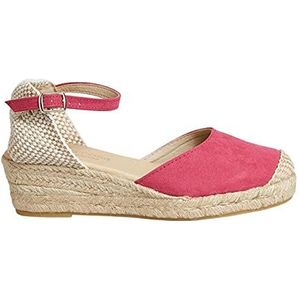 NOESLOMISMO BY DILEMA La Vida Espadrilles van jute voor dames, 3 strengen, 5 cm, met gesloten neus en enkelgesp, Fuchsia, 41 EU