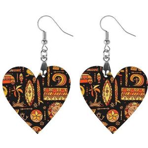 Afrikaanse Tribal Elementen Leuke Hartvormige Hanger Oorbellen Voor Vrouwen Lichtgewicht Houten Oorbellen Mode-sieraden Geschenken