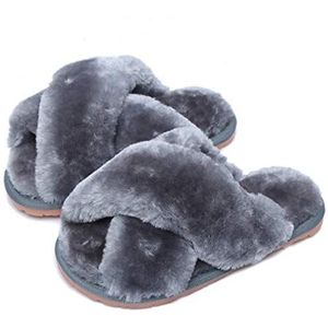 Pantoffels Dames Pluizige Pluche Sloffen Instap Warme Slippers Winters Huisschoenen Grijs EU 37/38 voor labelgrootte 38/39