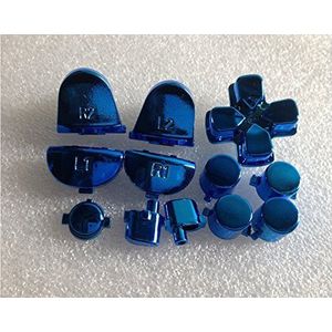 Plating L1 L2 R1 R2 Trigger Knoppen Kit voor PS4 Sony Playstation DualShock 4 Controller Chroom Blauw (met 2 stuks veren)