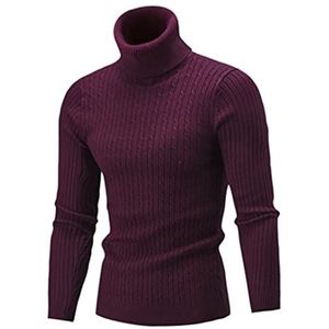 Wintertrui, Herentrui Herfst Winter Klassiek Effen Slim-Fit Gebreide Truien Heren Casual Bottoming Shirt Warme Trui(Burgundy,3XL)