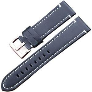 CBLDF Echt Lederen Horloge Band Band Handleiding Mannen Dikke 7 Kleuren 18Mm 20Mm 22Mm 24Mm Horlogebanden Roestvrij Stalen Gesp Accessoires (Color : Blue Silver Buckle, Size : 22mm)