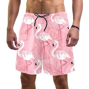 GORDESC Tropische roze Flamingo zwembroek voor heren, strandshorts met zakken, mesh voering, Meerkleurig, S