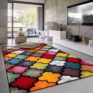 Paco Home Vloerkleed Woonkamer Laagpolig Modern Patroon Geometrisch 3D, Maat:200x290 cm, Kleur:Veelkleurig 4