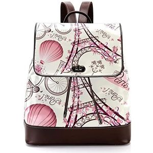 Gepersonaliseerde Schooltassen Boekentassen voor Tiener Parijs Eiffeltoren Roze Retro Liefde Bike Hot Ballon, Meerkleurig, 27x12.3x32cm, Rugzak Rugzakken