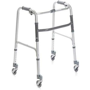 Inklapbare rollator, in hoogte verstelbaar met 4 wielen.