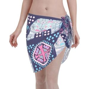 Paarse olifantenprint, elegante strandwrap, bikini cover-up, badkleding jurk, voor vrouwen, perfect voor zwembad en resort, Zwart, one size