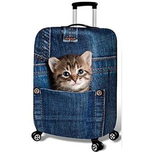 YEKEYI Wasbare Reizen Bagage Cover Grappige Cartoon 3D Denim Dieren Koffer Protector 45-90 cm, Nave Kat, M (Suitable for 22""-24"" luggage)